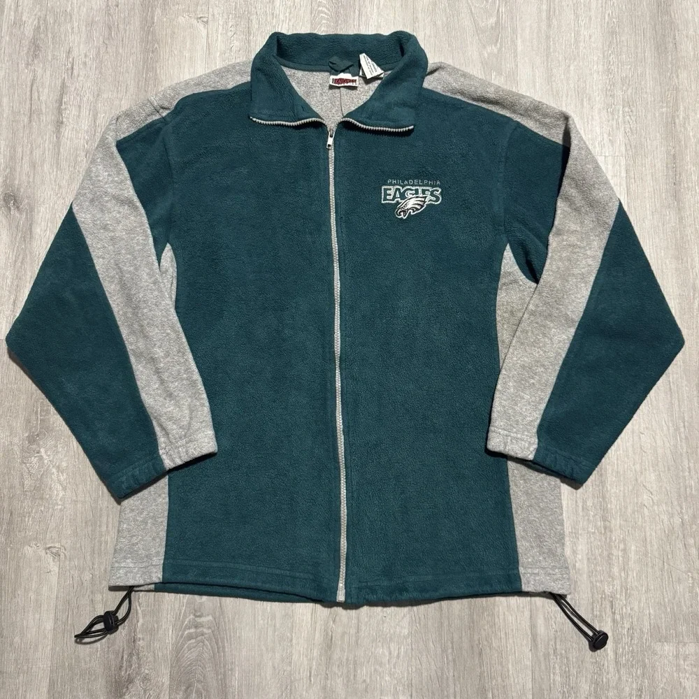 Vintage Philidelphia eagles fleece zip up jacket men's size large Green And Gray